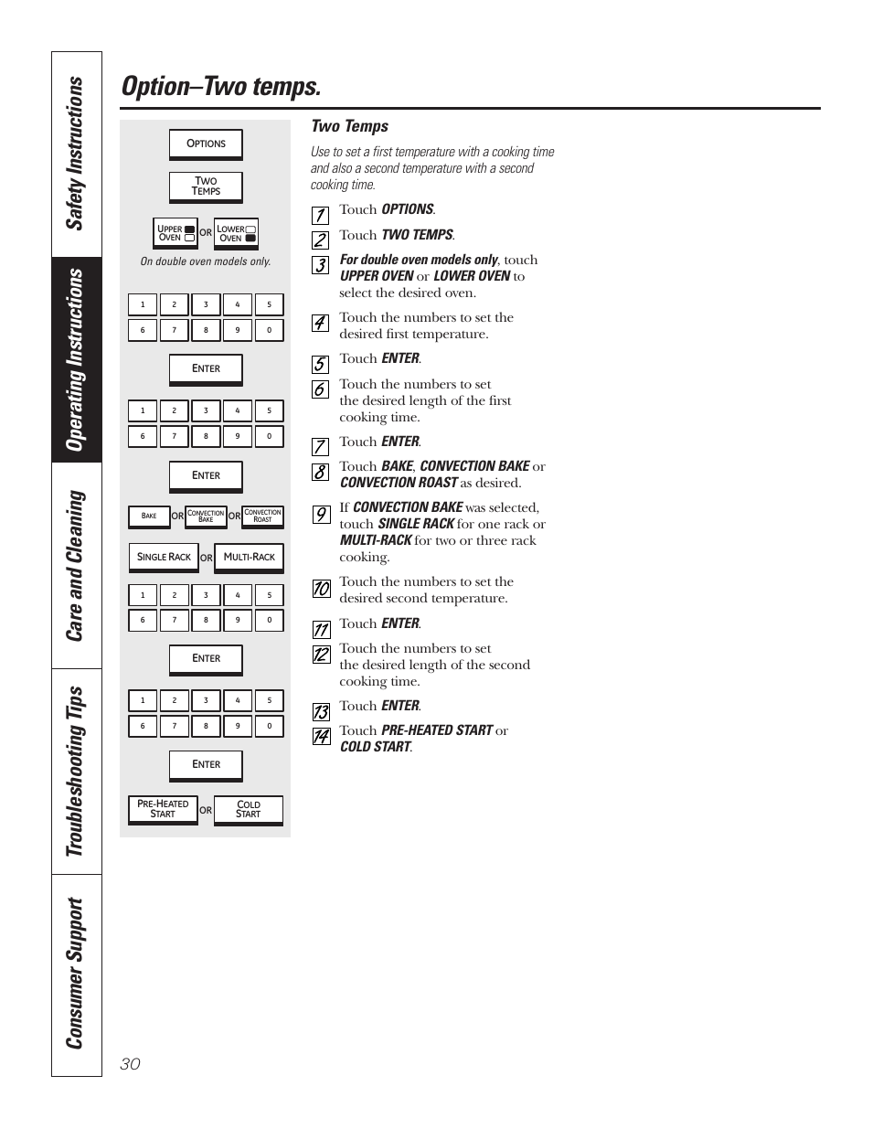 Two temps option, Option–two temps, Two temps | GE PT92030 User Manual | Page 30 / 140