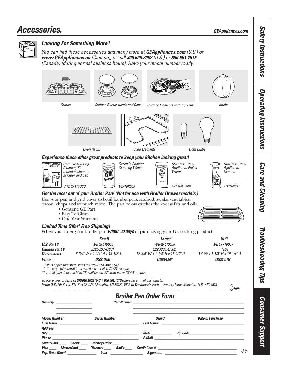 Accessories, Broiler pan order form, Looking for something more | GE PT92030 User Manual | Page 45 / 140