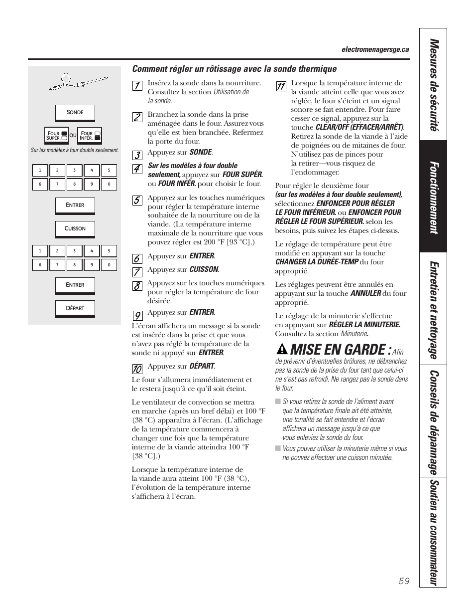 Mise en garde | GE PT92030 User Manual | Page 59 / 140
