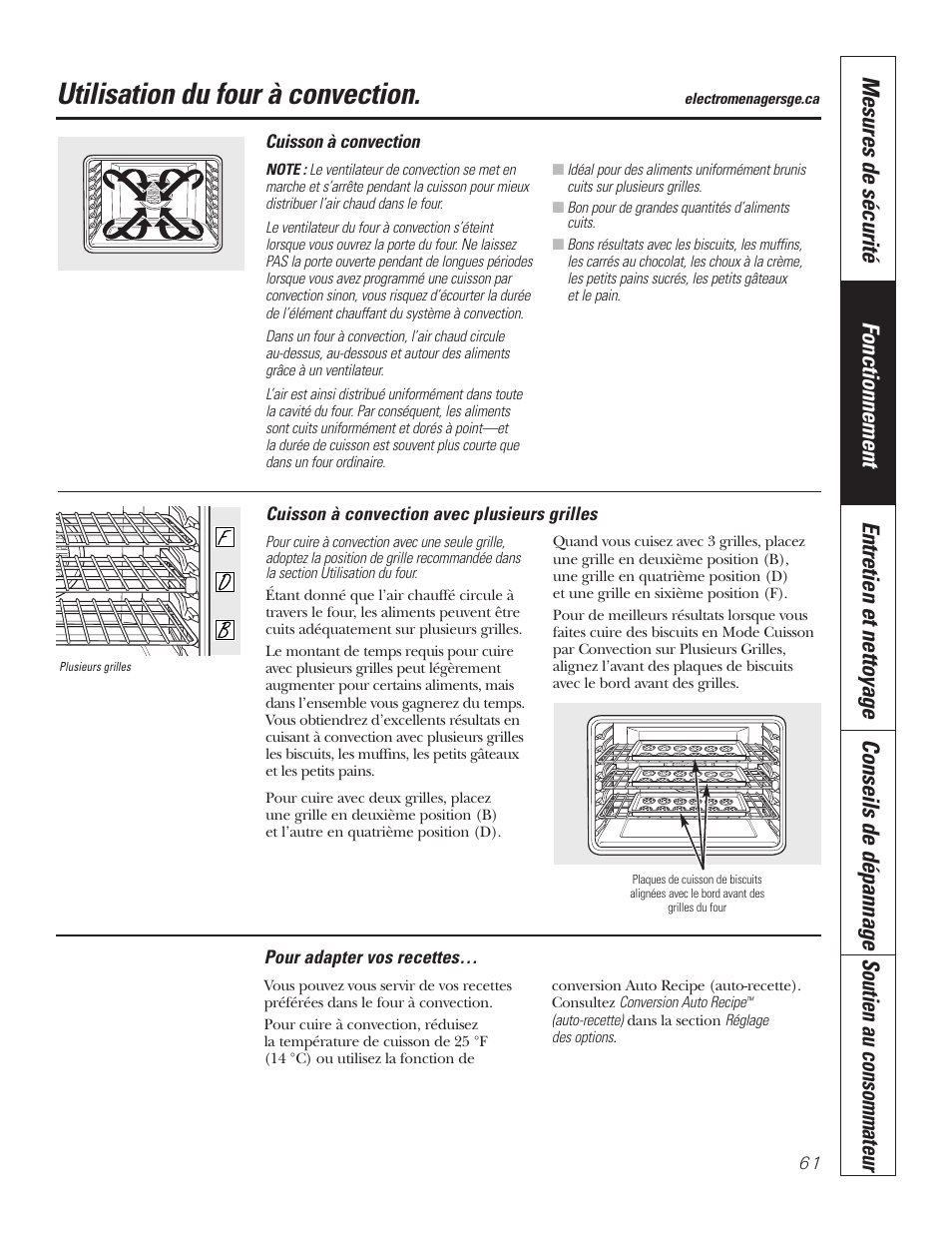 Convection, Convection –66, Utilisation du four à convection | GE PT92030 User Manual | Page 61 / 140