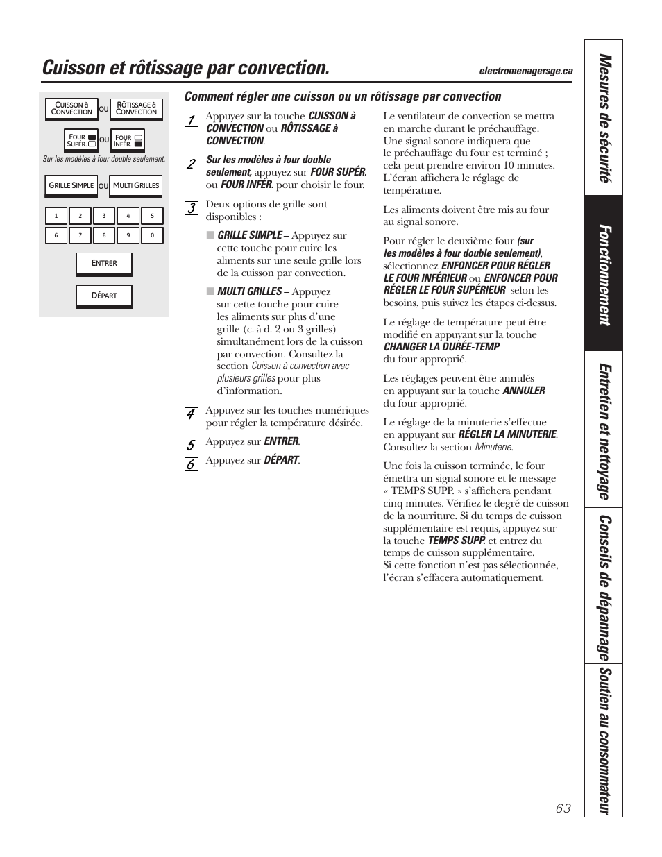 Cuisson et rôtissage par convection | GE PT92030 User Manual | Page 63 / 140