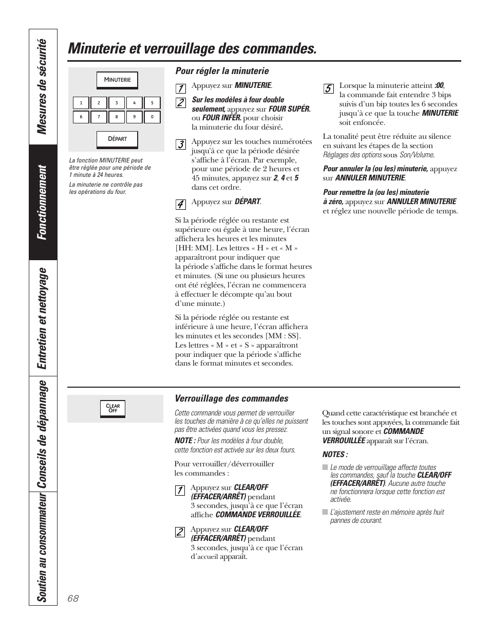 Minuterie de cuisine, Verrouillage des commandes, Minuterie et verrouillage des commandes | Pour régler la minuterie | GE PT92030 User Manual | Page 68 / 140