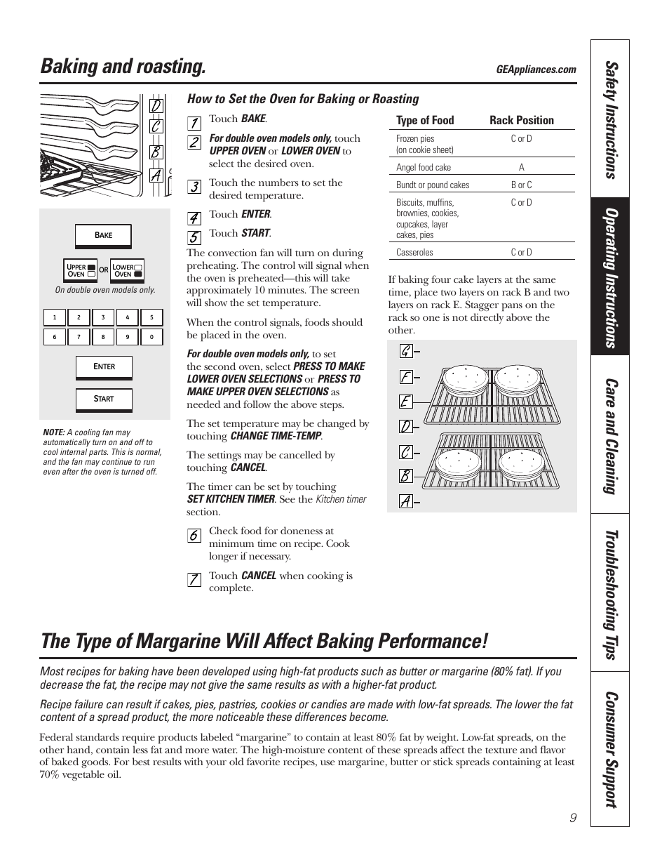 Baking, Roasting, Baking and roasting | How to set the oven for baking or roasting | GE PT92030 User Manual | Page 9 / 140