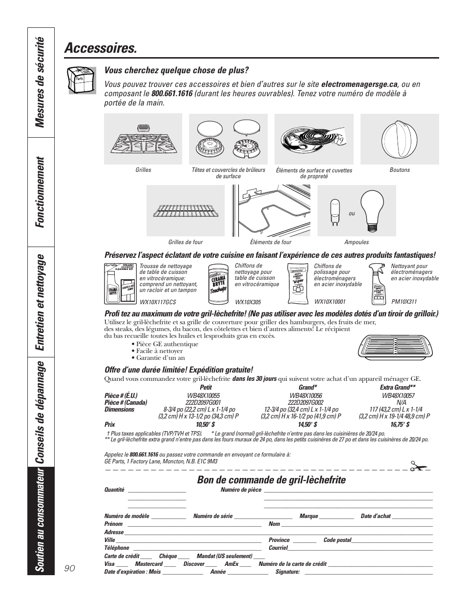 Accessoires, Bon de commande de gril-lèchefrite, Vous cherchez quelque chose de plus | GE PT92030 User Manual | Page 90 / 140