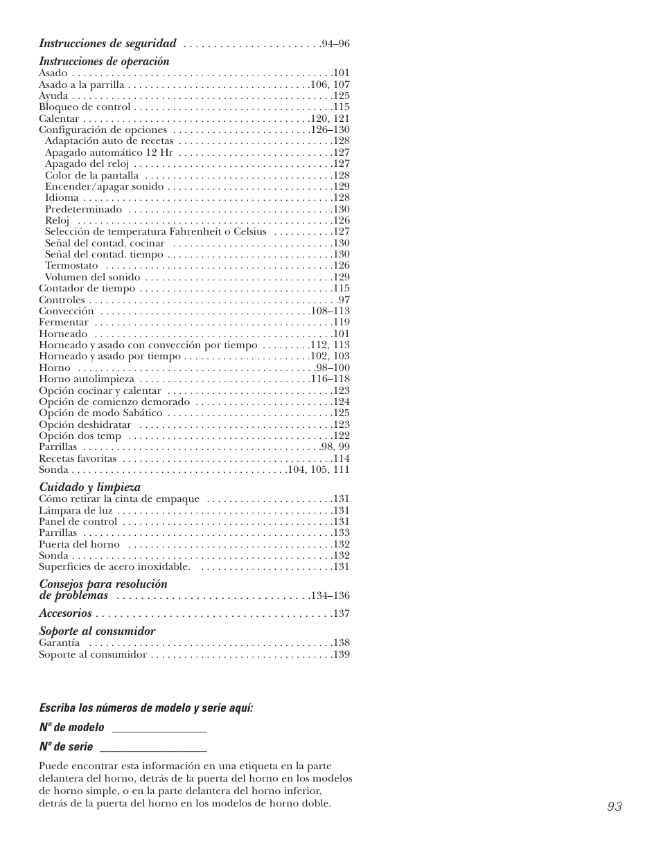 Español, Instrucciones de operación, Cuidado y limpieza | Soporte al consumidor | GE PT92030 User Manual | Page 93 / 140