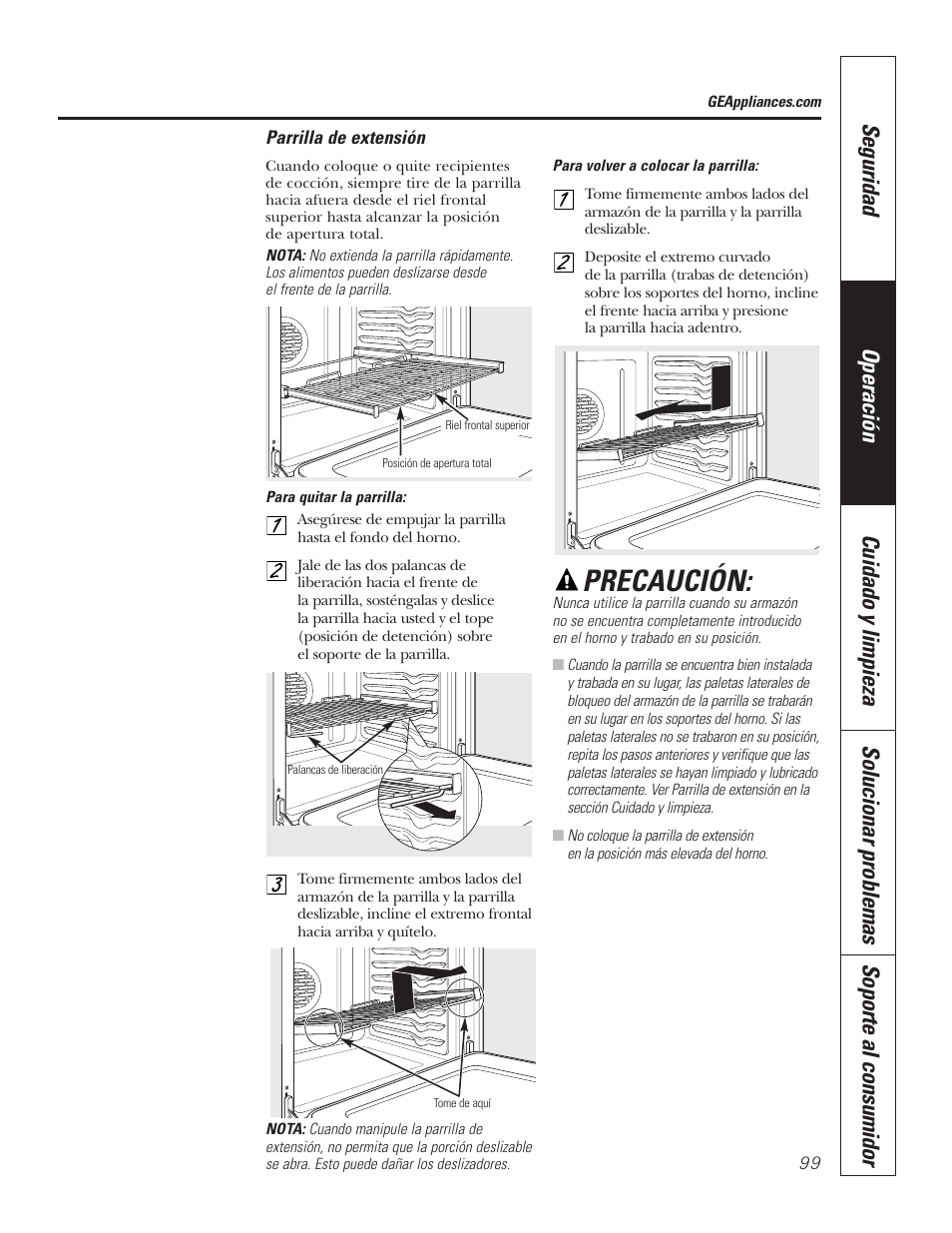 Precaución | GE PT92030 User Manual | Page 99 / 140