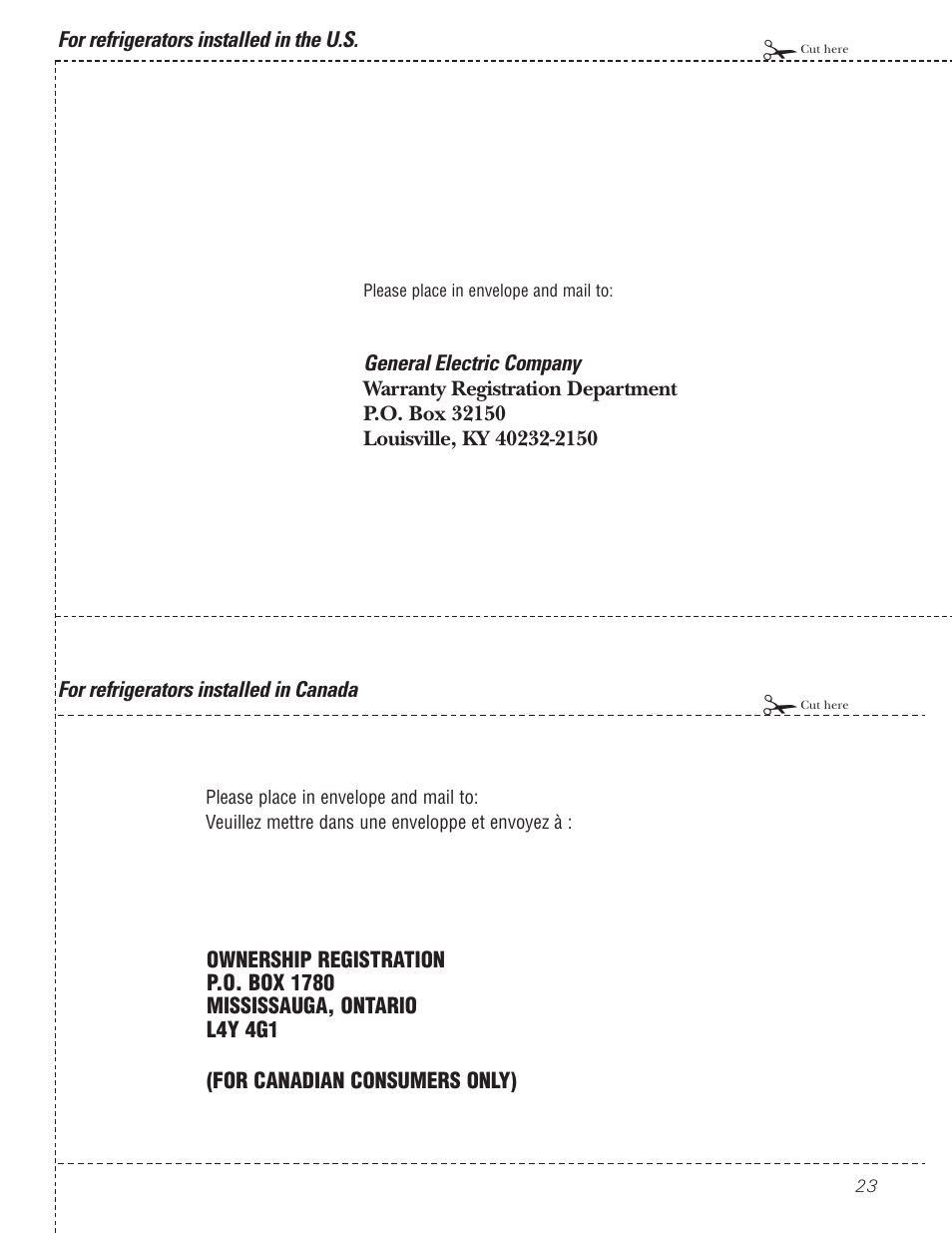 Product registration for canadian customers, Product registration for canadian customers , 24 | GE 197D3354P013 User Manual | Page 23 / 80