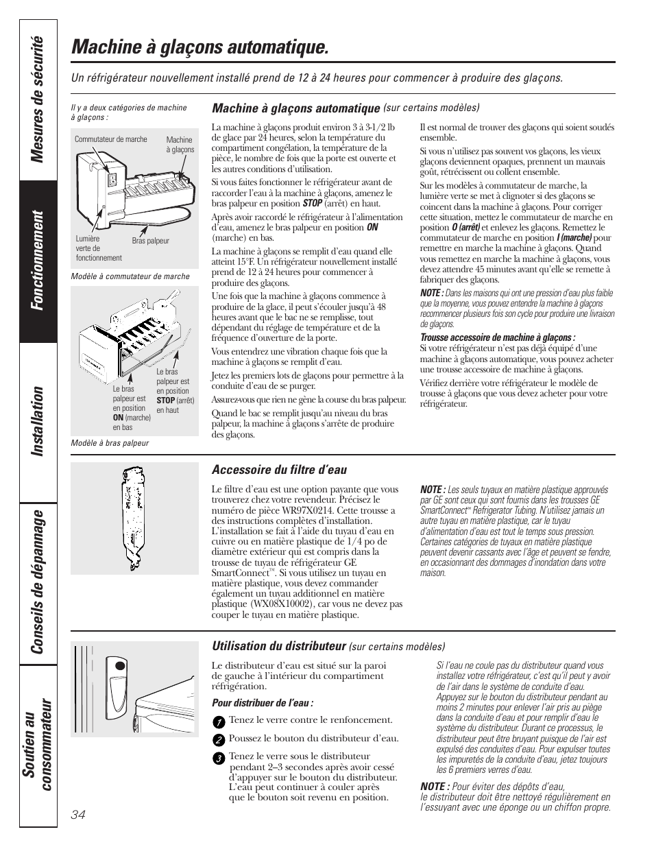 Distributeur, Machine à glaçons automatique | GE 197D3354P013 User Manual | Page 34 / 80