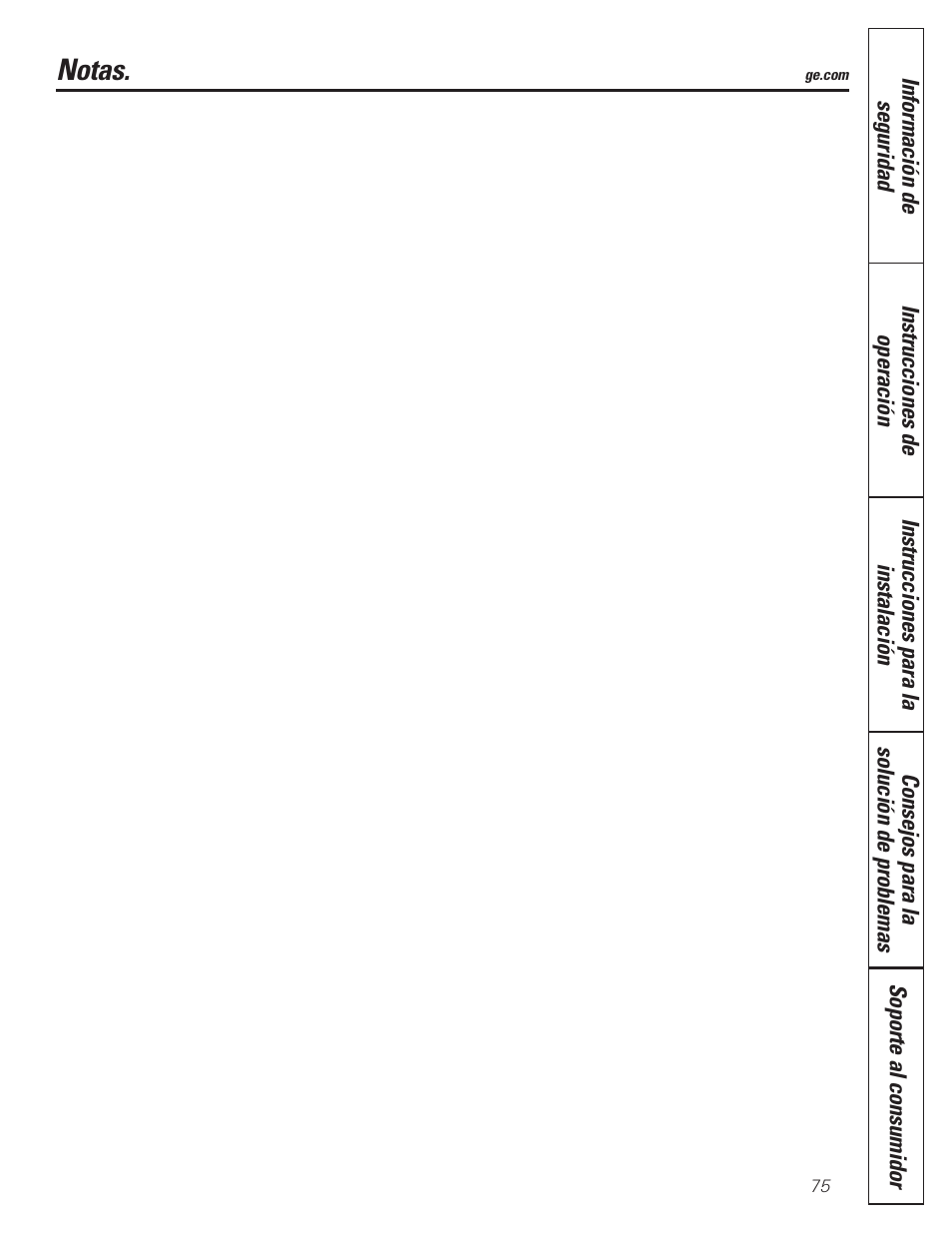 Notas | GE 197D3354P013 User Manual | Page 75 / 80
