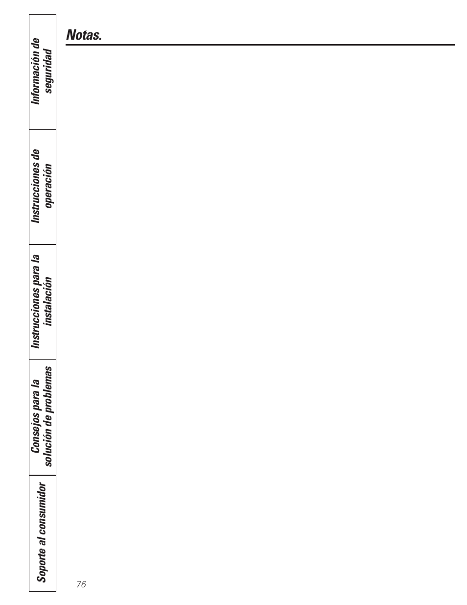 Notas | GE 197D3354P013 User Manual | Page 76 / 80