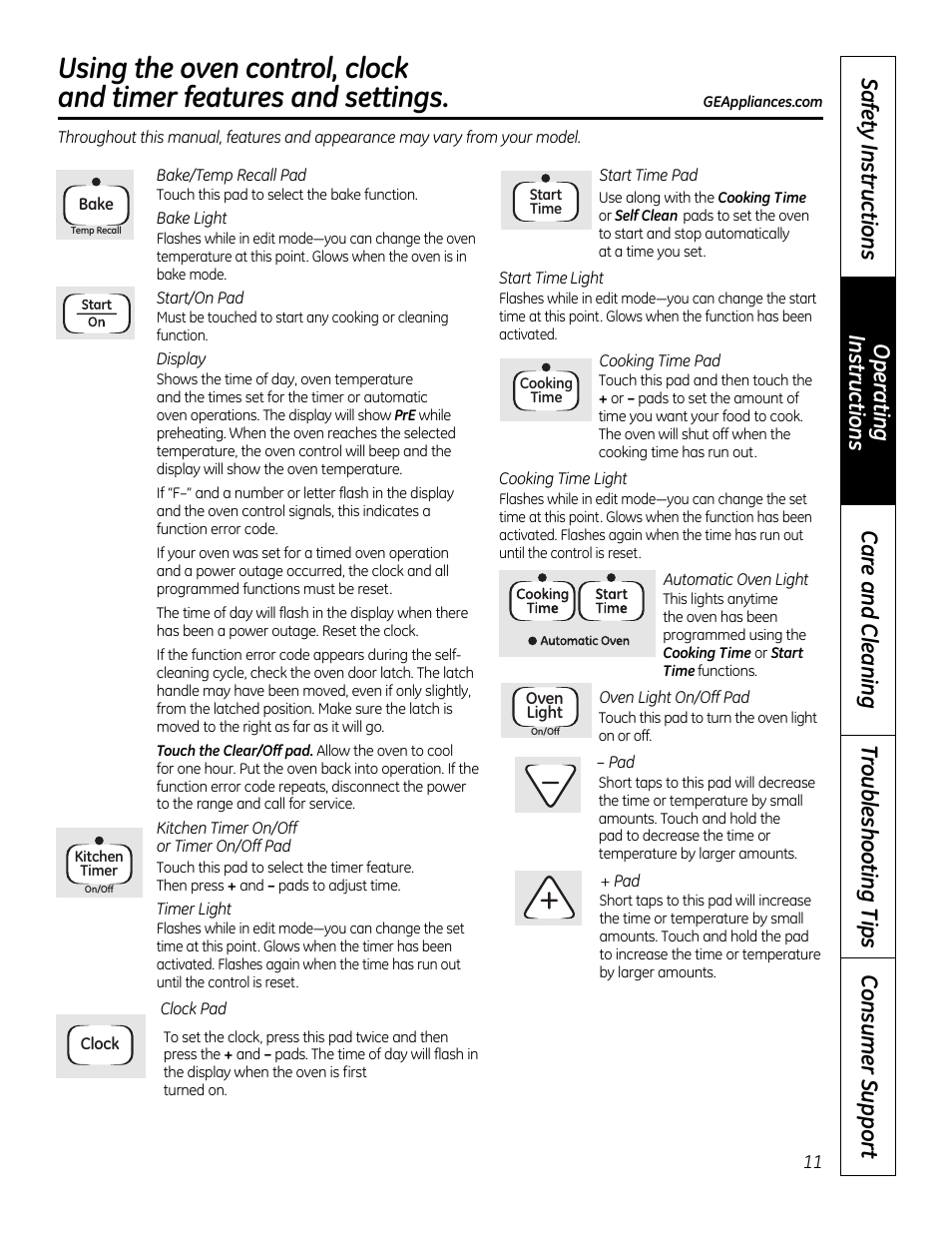 Oven –24, Controls , 12 | GE 49-80591-2 User Manual | Page 11 / 40