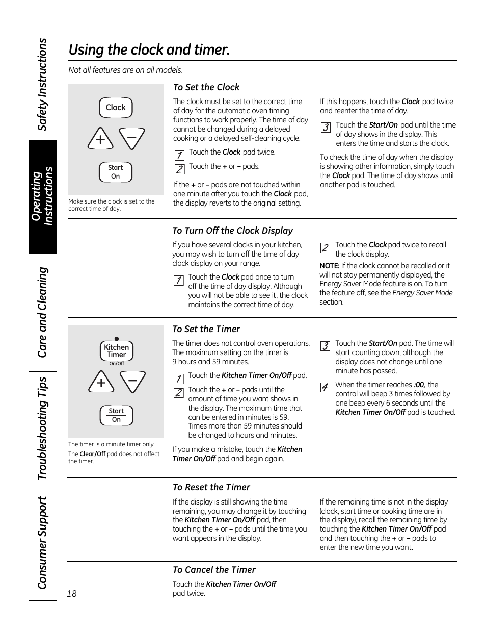 Clock and timer, Using the clock and timer | GE 49-80591-2 User Manual | Page 18 / 40