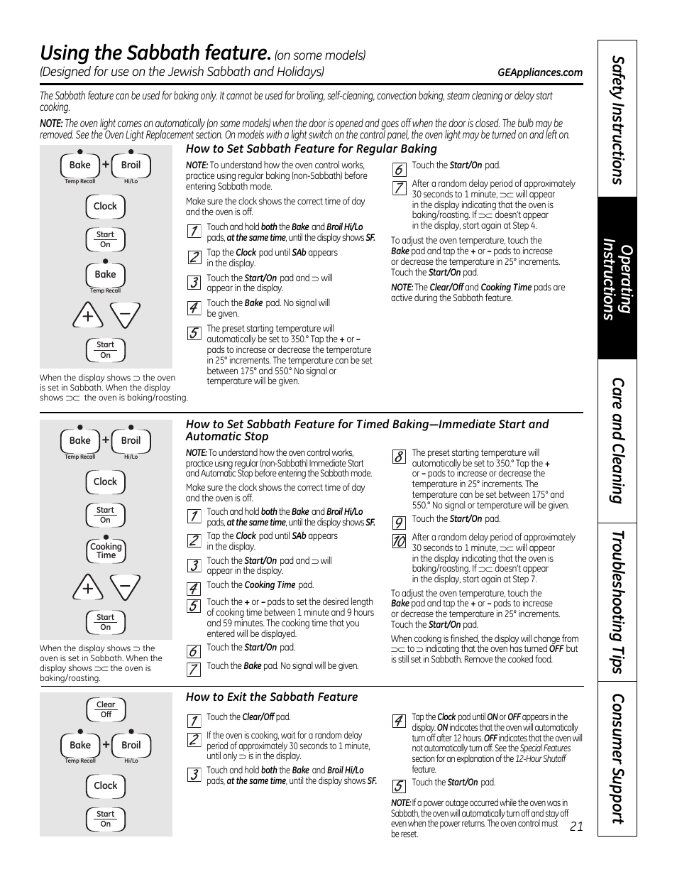 Sabbath feature, Using the sabbath feature | GE 49-80591-2 User Manual | Page 21 / 40