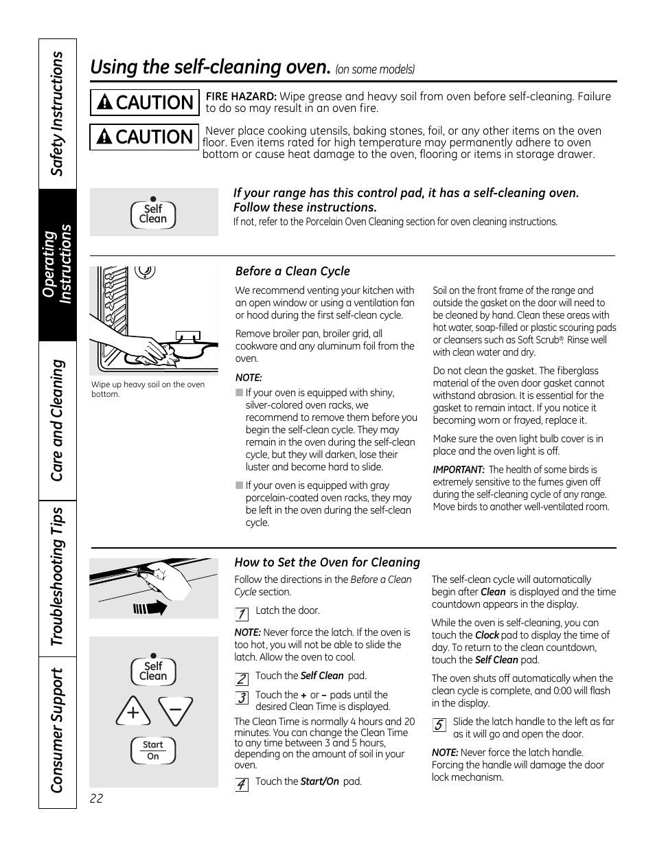 Self-cleaning , 23, Using the self-cleaning oven, Caution | GE 49-80591-2 User Manual | Page 22 / 40