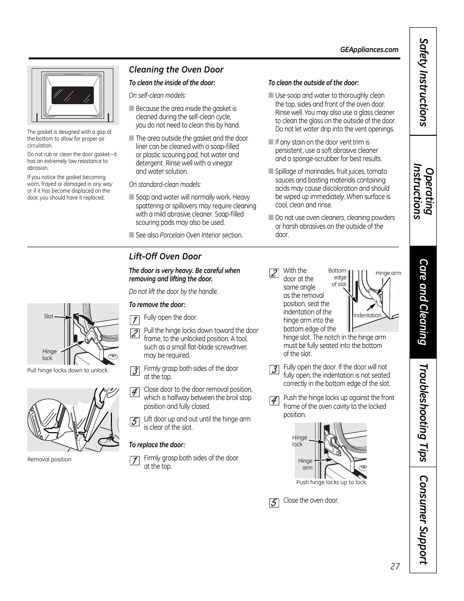Lift-off oven door | GE 49-80591-2 User Manual | Page 27 / 40