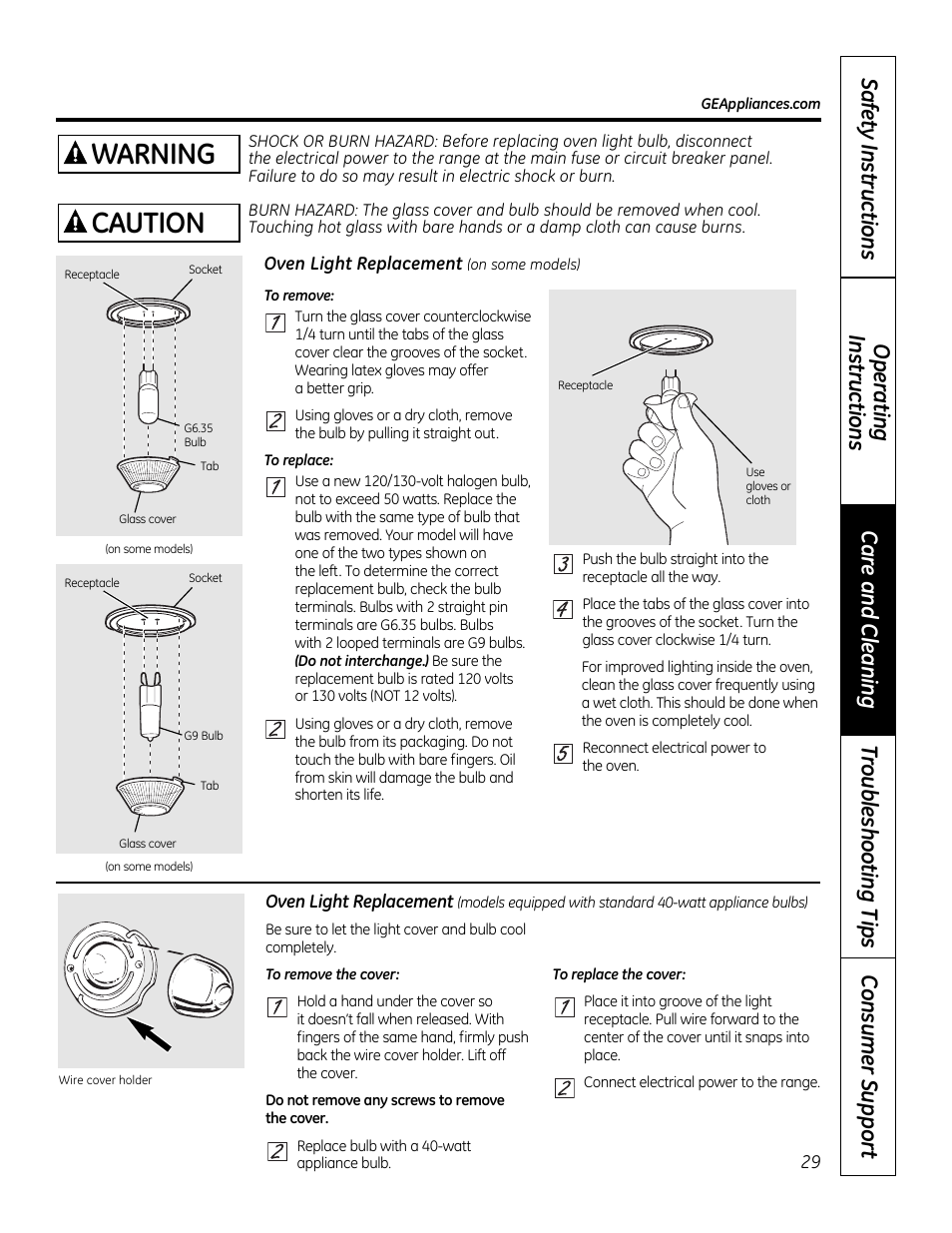 Light, Warning, Caution | GE 49-80591-2 User Manual | Page 29 / 40