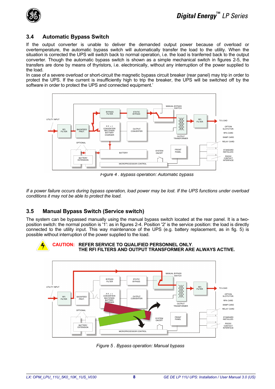 Digital energy, Lp series, 4 automatic bypass switch | 5 manual bypass switch (service switch) | GE Industrial Solutions LP11U 5-10kVA User Manual | Page 10 / 48
