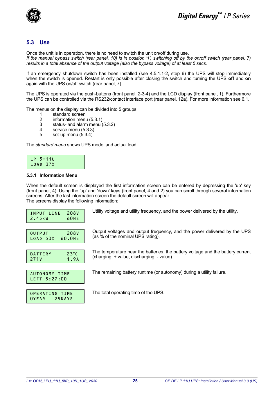 Digital energy, Lp series | GE Industrial Solutions LP11U 5-10kVA User Manual | Page 27 / 48