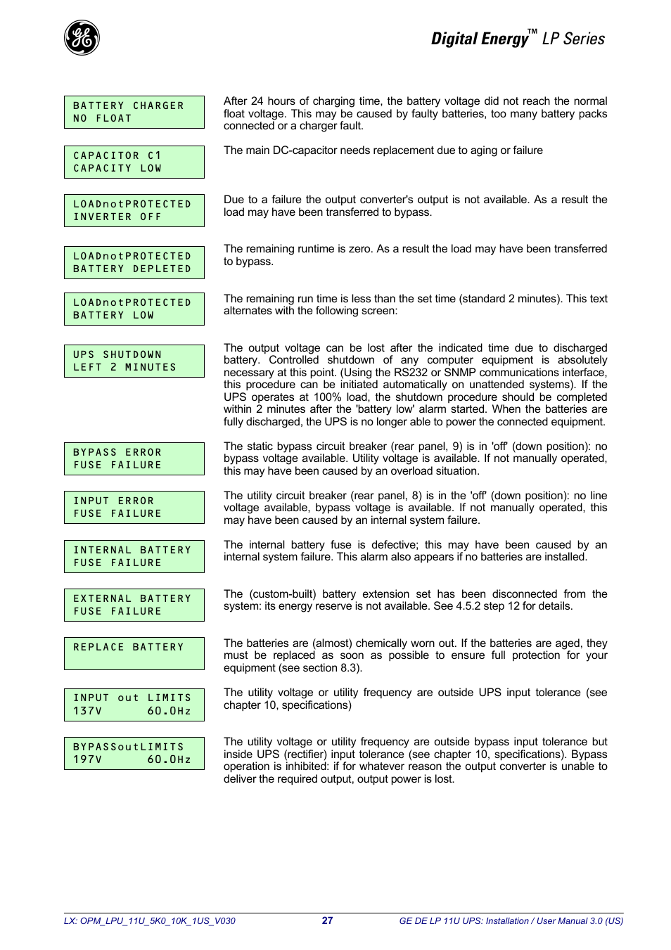 Digital energy, Lp series | GE Industrial Solutions LP11U 5-10kVA User Manual | Page 29 / 48