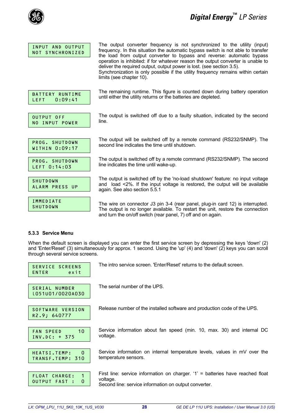 Digital energy, Lp series | GE Industrial Solutions LP11U 5-10kVA User Manual | Page 30 / 48