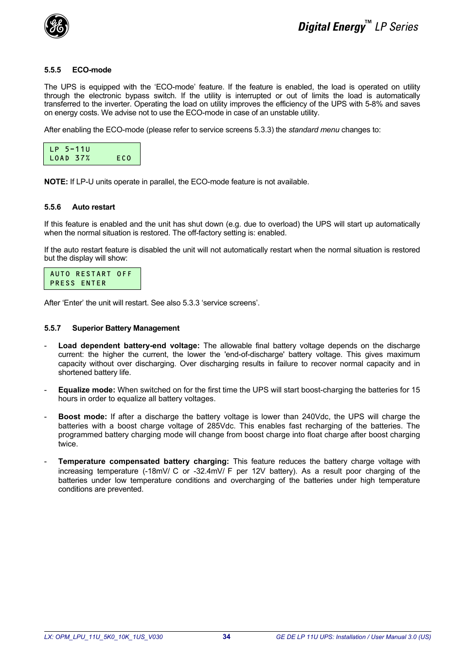 Digital energy, Lp series | GE Industrial Solutions LP11U 5-10kVA User Manual | Page 36 / 48