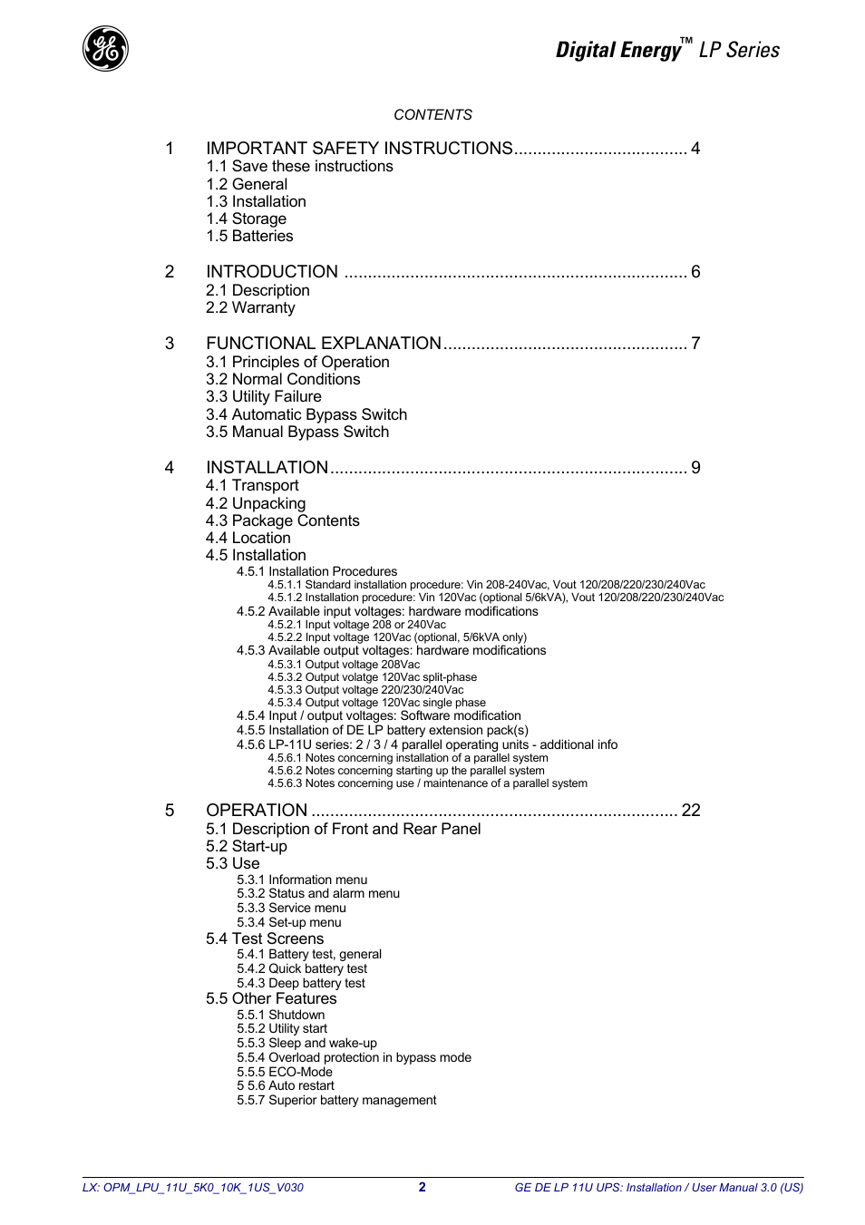 Digital energy, Lp series | GE Industrial Solutions LP11U 5-10kVA User Manual | Page 4 / 48