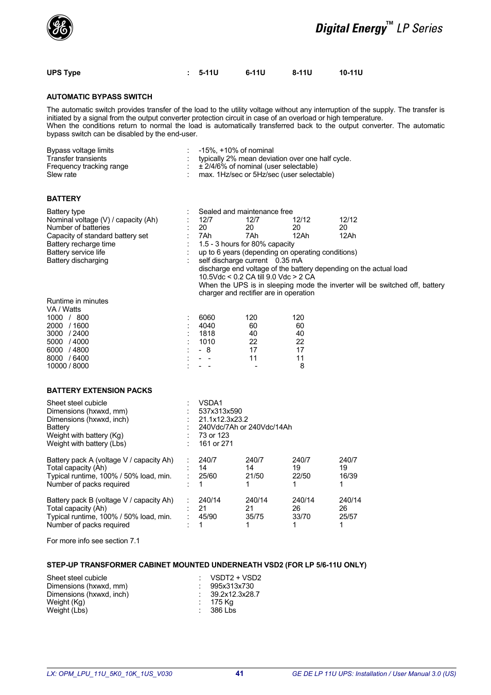 Digital energy, Lp series | GE Industrial Solutions LP11U 5-10kVA User Manual | Page 43 / 48