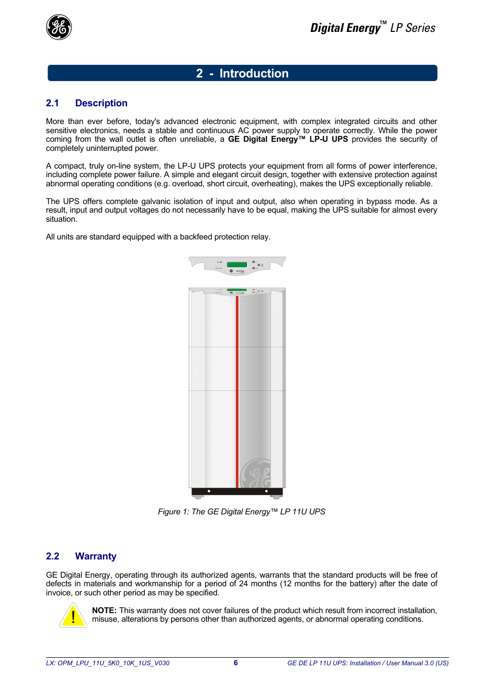 Digital energy, Lp series, 2 - introduction | GE Industrial Solutions LP11U 5-10kVA User Manual | Page 8 / 48