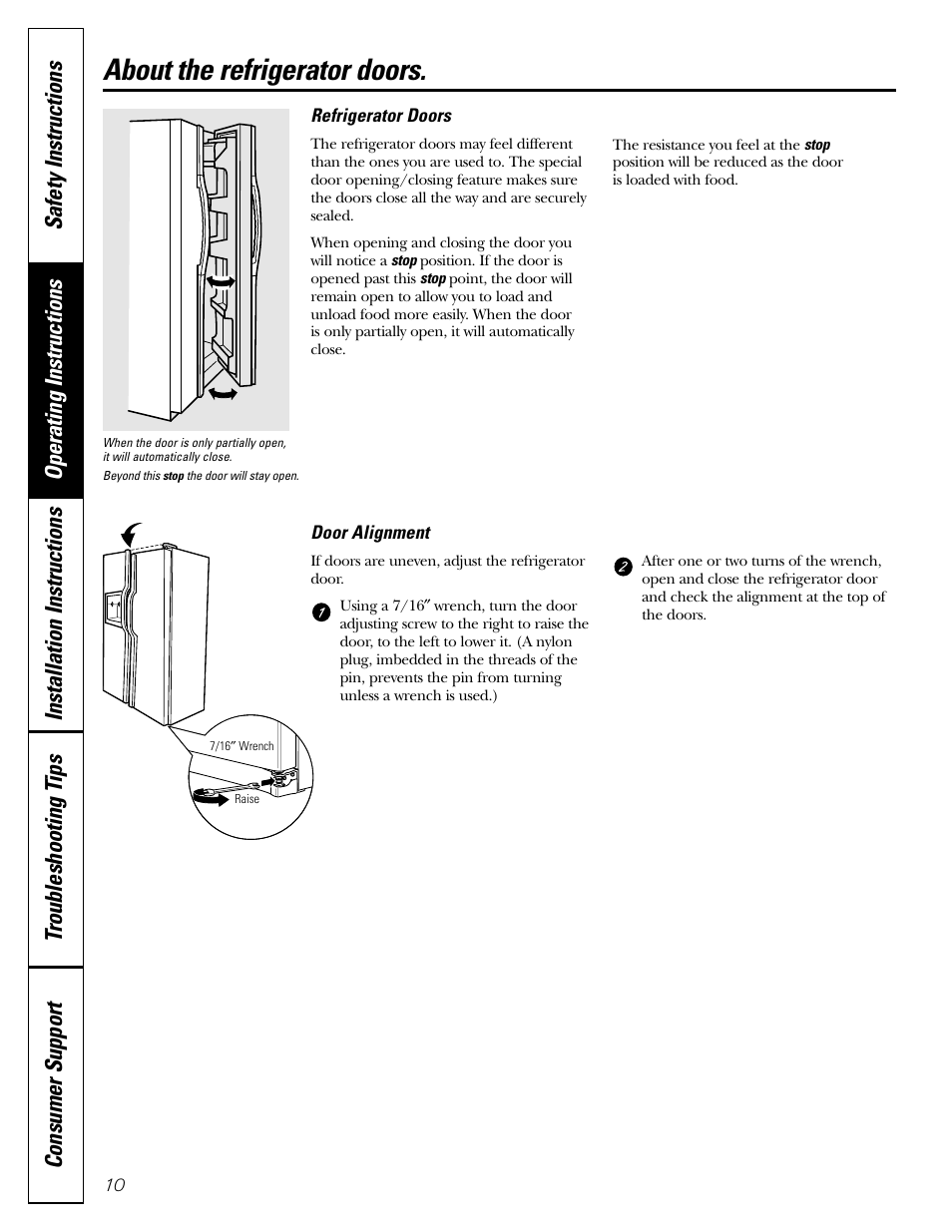 Refrigerator doors, About the refrigerator doors | GE 200D2600P043 User Manual | Page 10 / 124