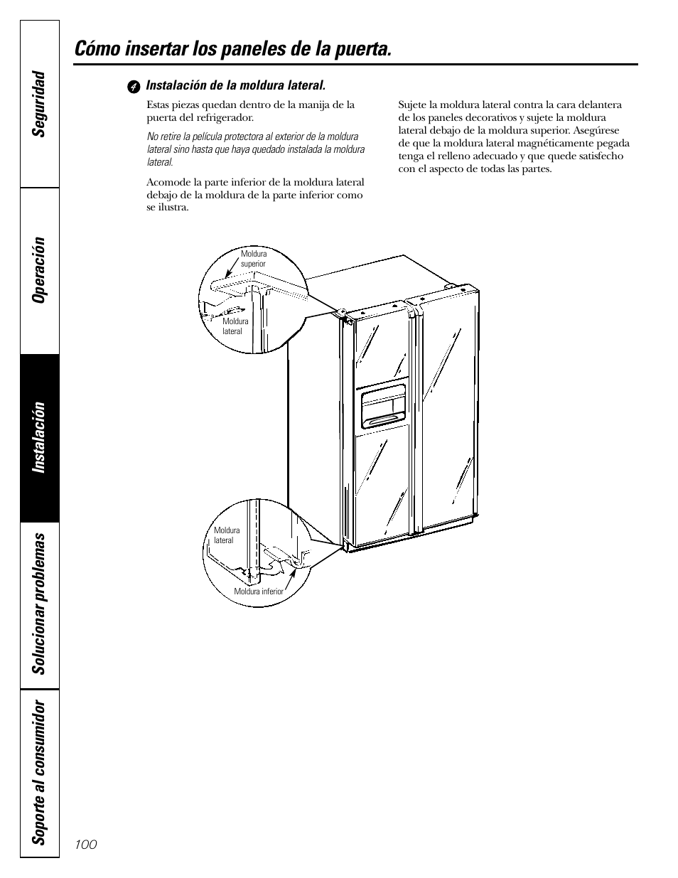 Cómo insertar los paneles de la puerta | GE 200D2600P043 User Manual | Page 100 / 124