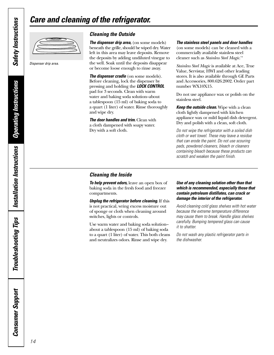 Care and cleaning, Care and cleaning , 15, Care and cleaning of the refrigerator | GE 200D2600P043 User Manual | Page 14 / 124