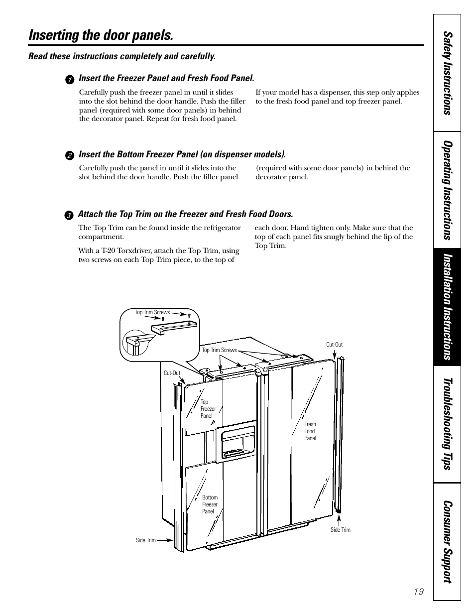 Inserting the door panels | GE 200D2600P043 User Manual | Page 19 / 124