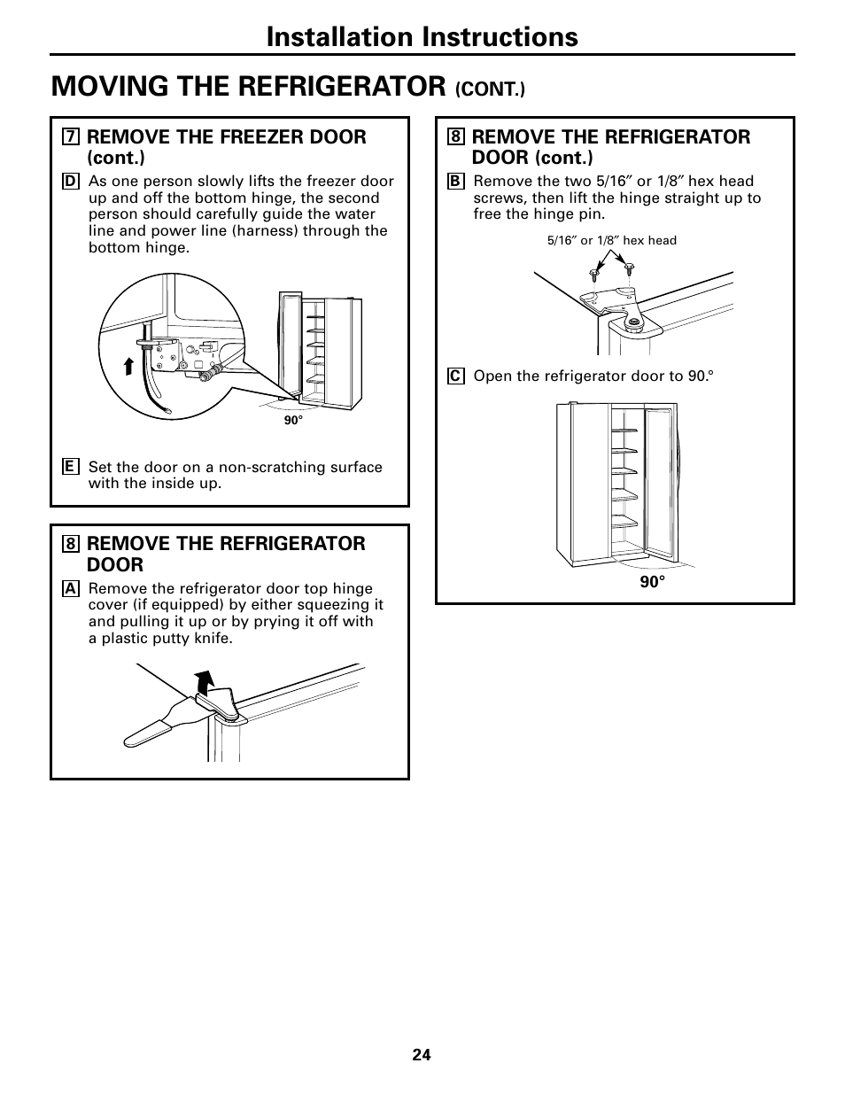 Installation instructions moving the refrigerator | GE 200D2600P043 User Manual | Page 24 / 124