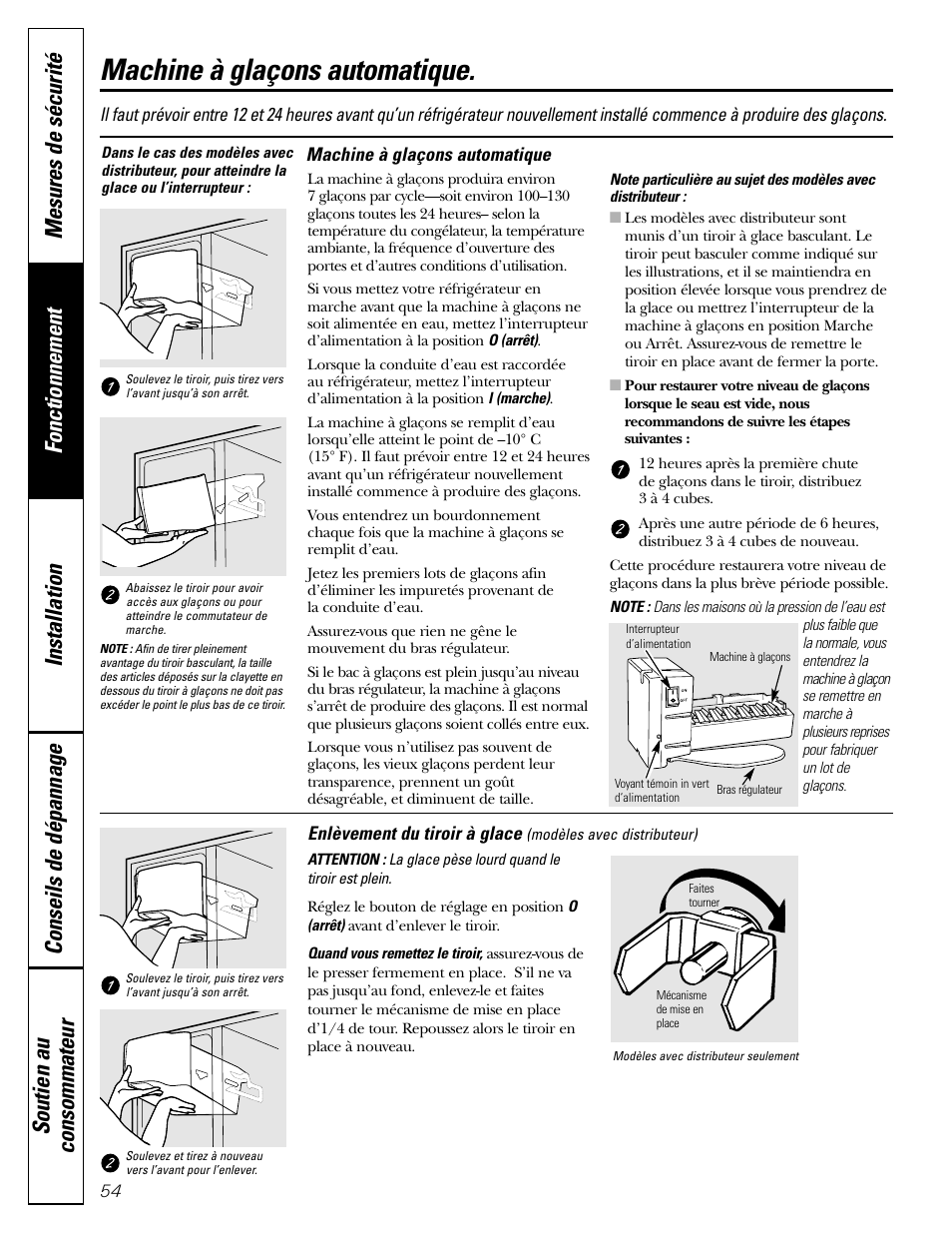 Machine à glaçons automatique | GE 200D2600P043 User Manual | Page 54 / 124