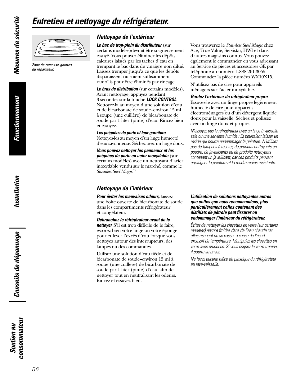Entretien et nettoyage du réfrigérateur, Entretien et nettoyage du réfrigérateur , 57 | GE 200D2600P043 User Manual | Page 56 / 124