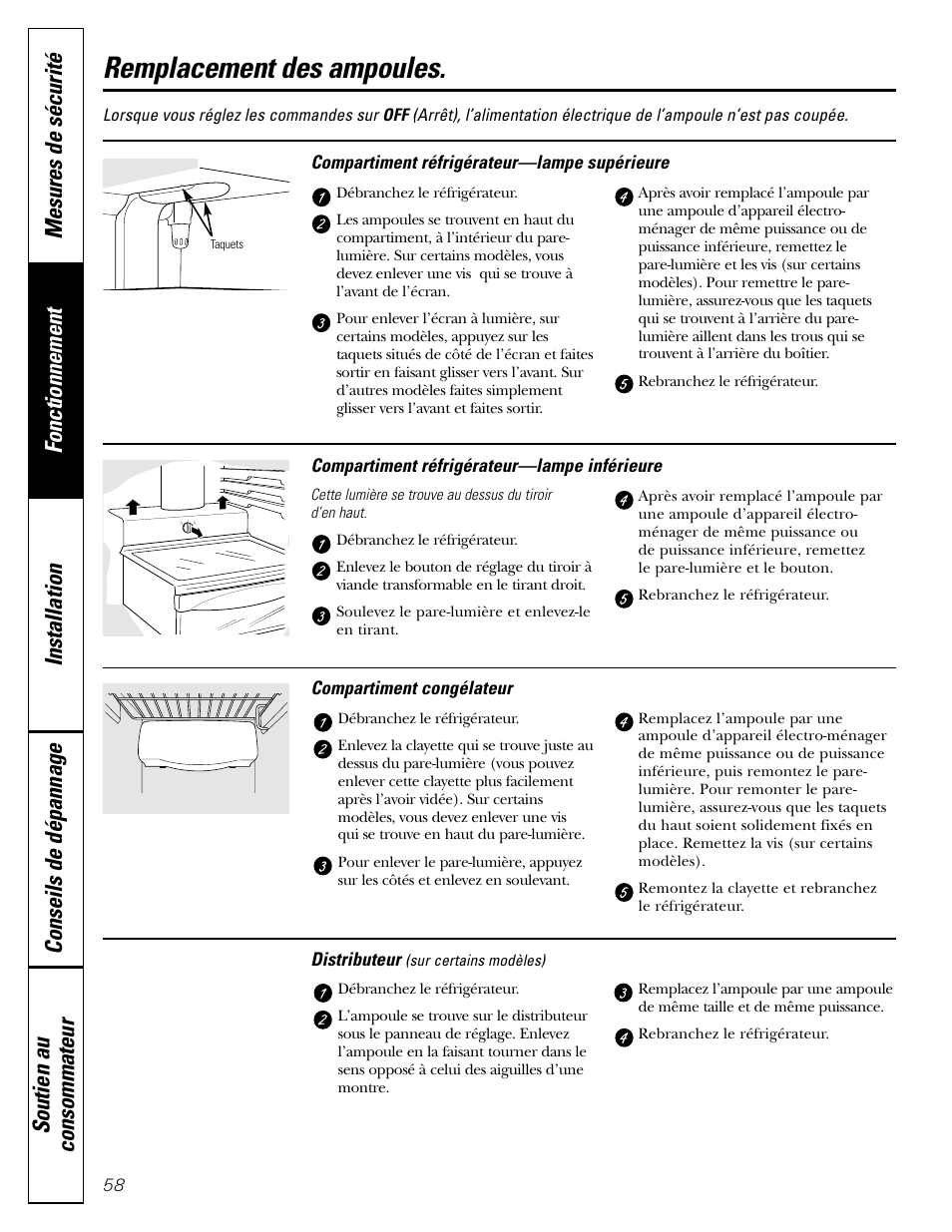 Remplacement des ampoules | GE 200D2600P043 User Manual | Page 58 / 124