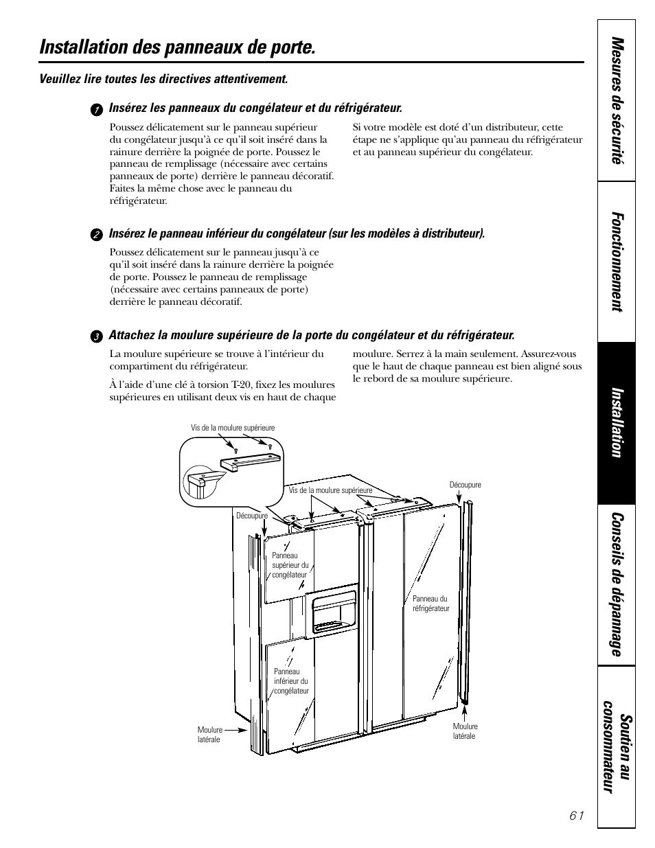 Installation des panneaux de porte | GE 200D2600P043 User Manual | Page 61 / 124