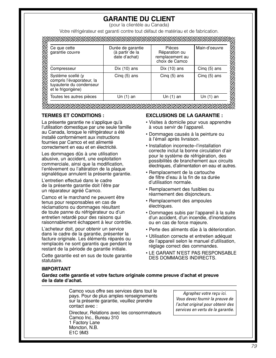Garantie pour la clientèle au canada, Garantie du client | GE 200D2600P043 User Manual | Page 79 / 124