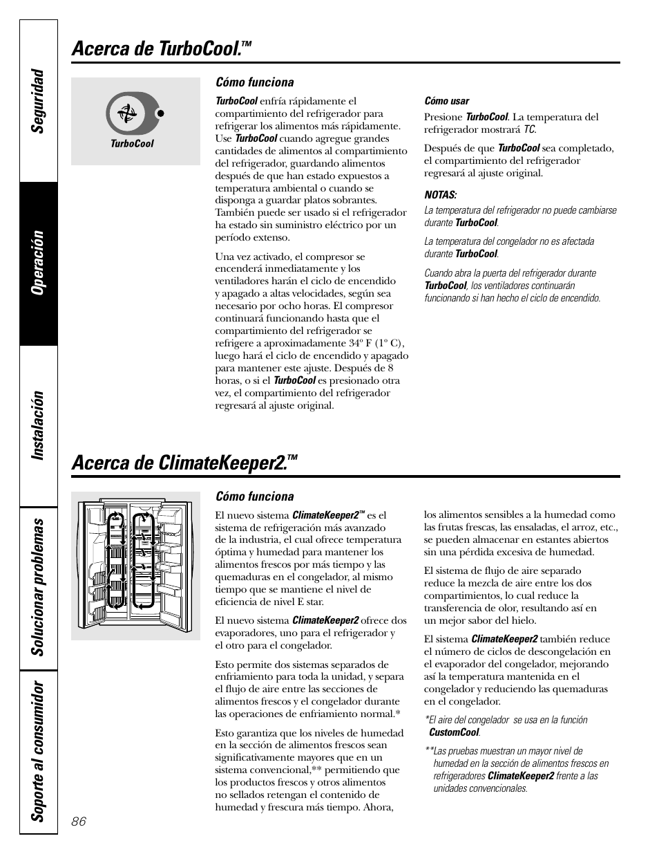 Turbocool, Acerca de turbocool, Acerca de climatekeeper2 | GE 200D2600P043 User Manual | Page 86 / 124