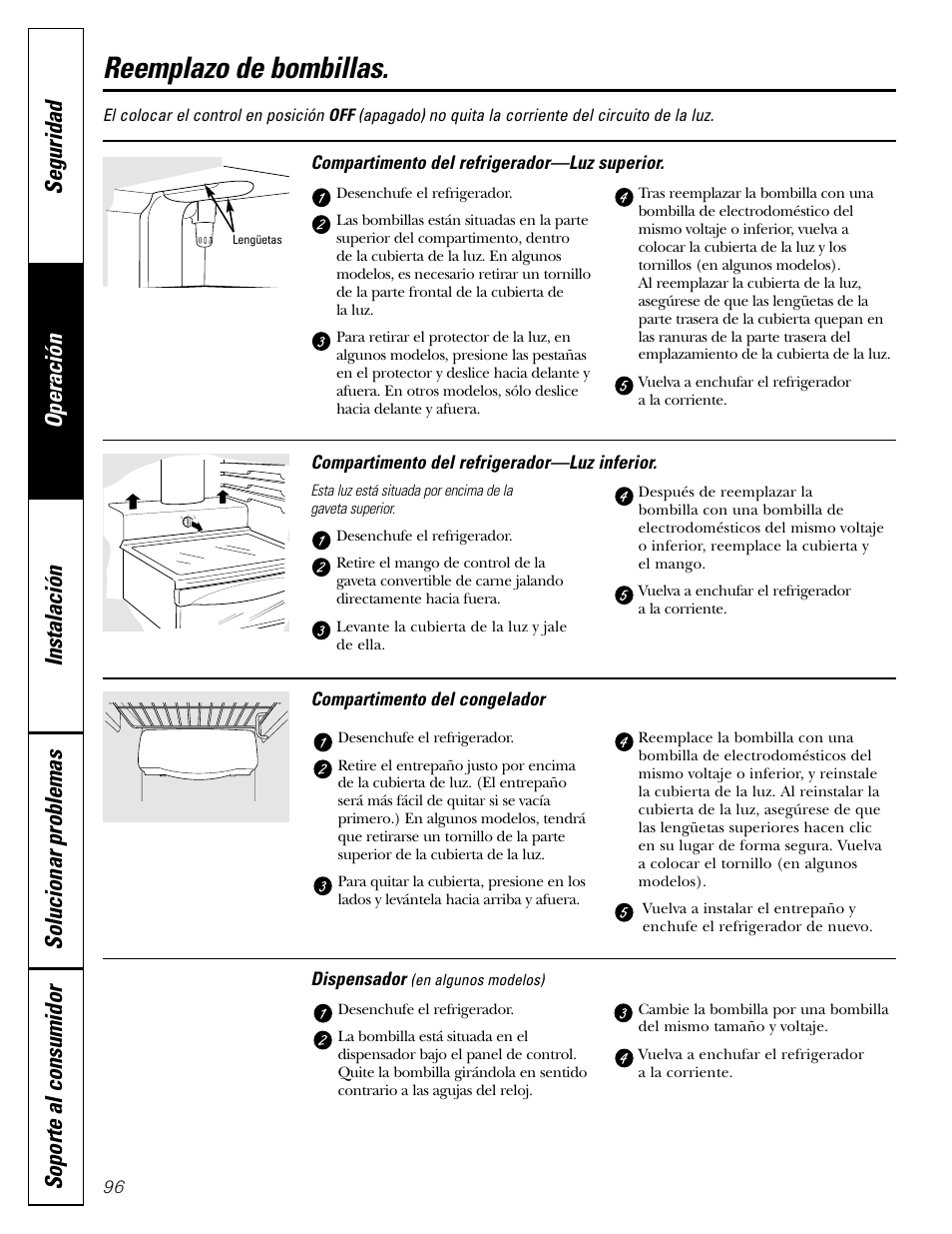 Reemplazo de bombillas | GE 200D2600P043 User Manual | Page 96 / 124