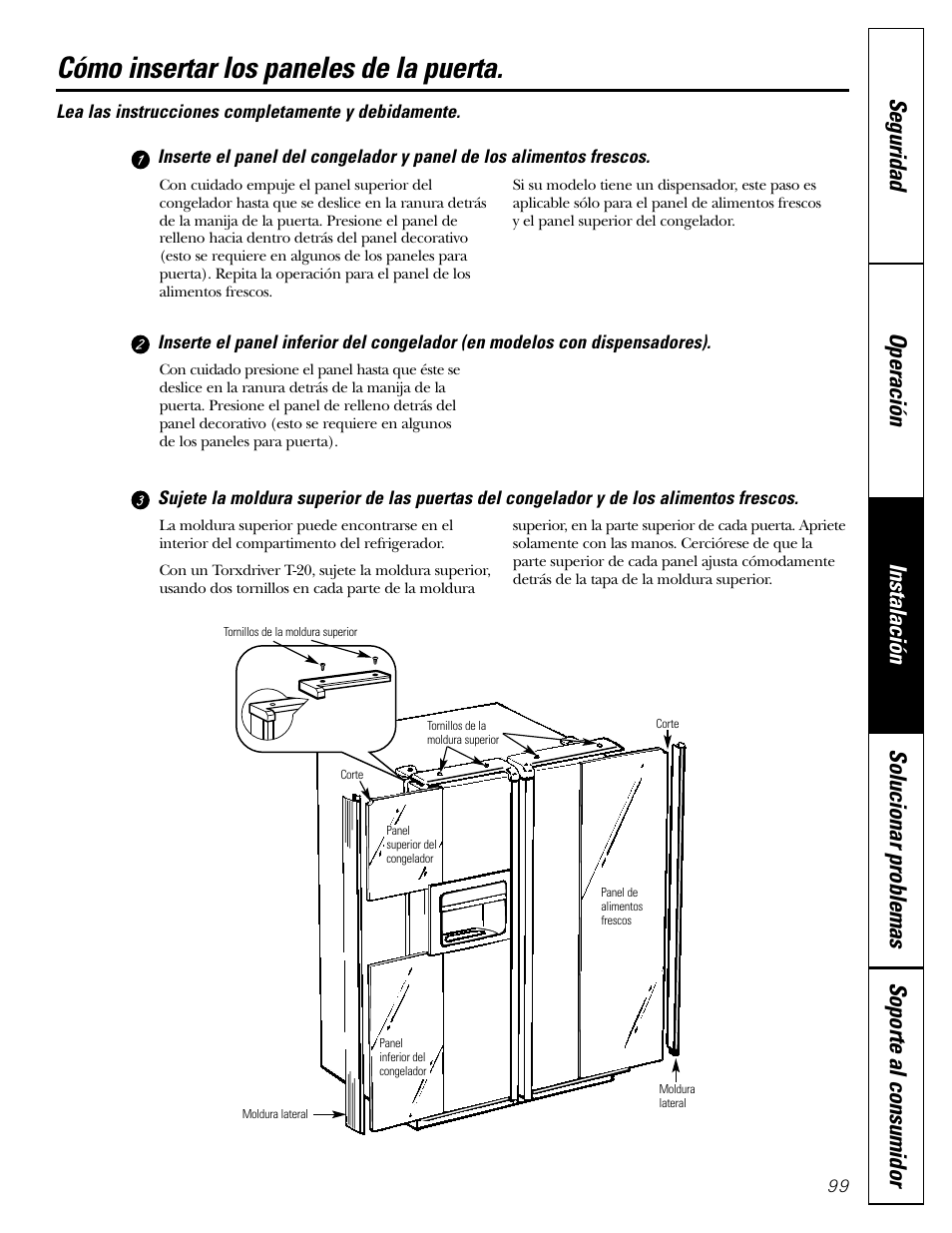 Cómo insertar los paneles de la puerta | GE 200D2600P043 User Manual | Page 99 / 124