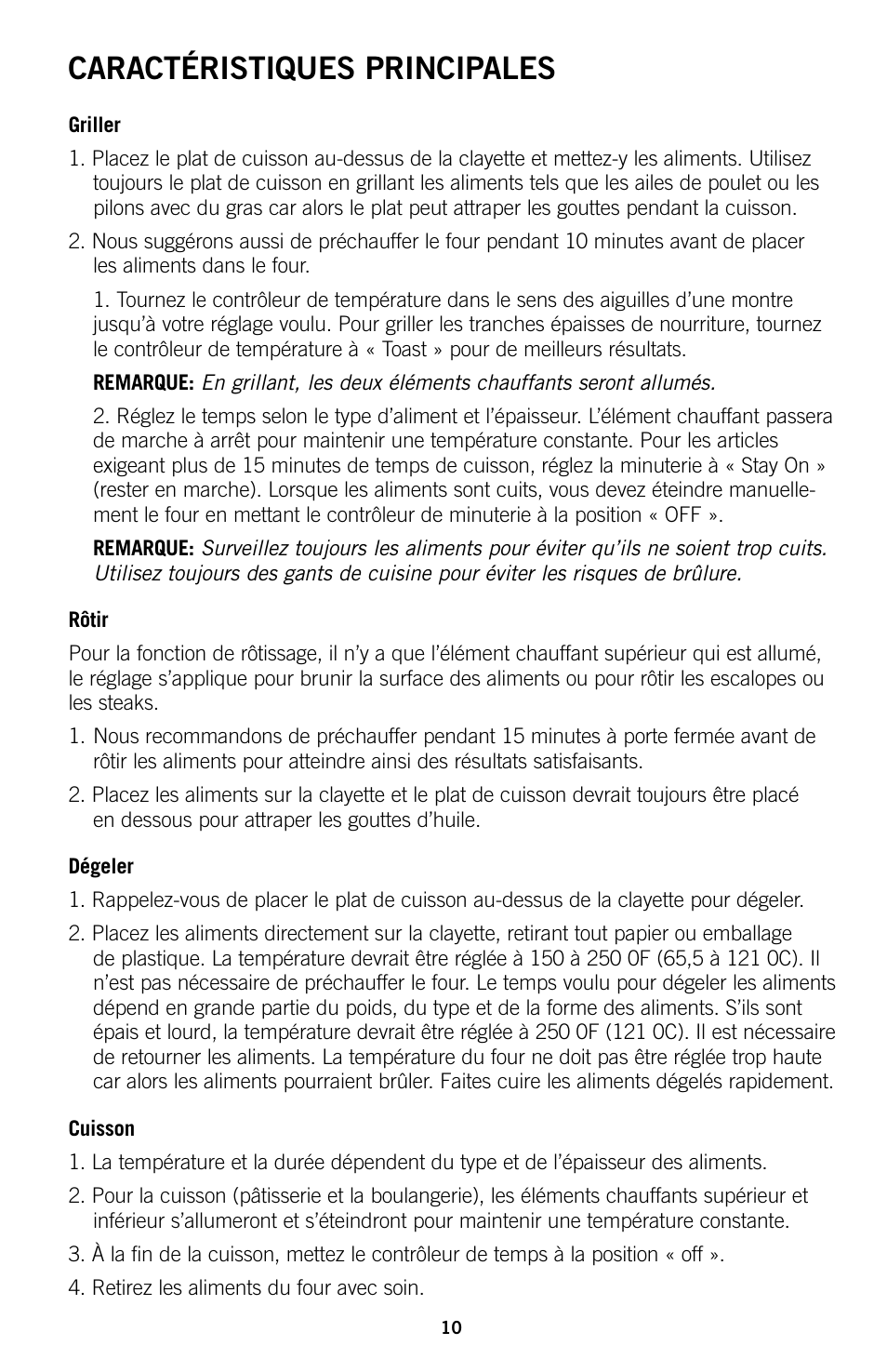 Caractéristiques principales | GE 169045 User Manual | Page 10 / 18