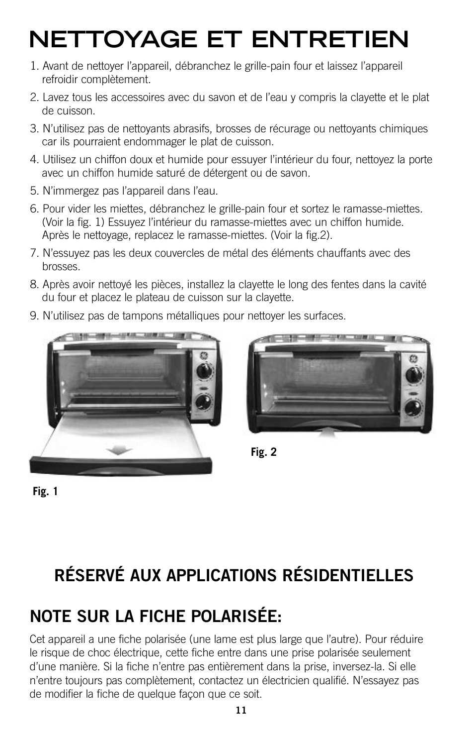 Nettoyage et entretien | GE 169045 User Manual | Page 11 / 18