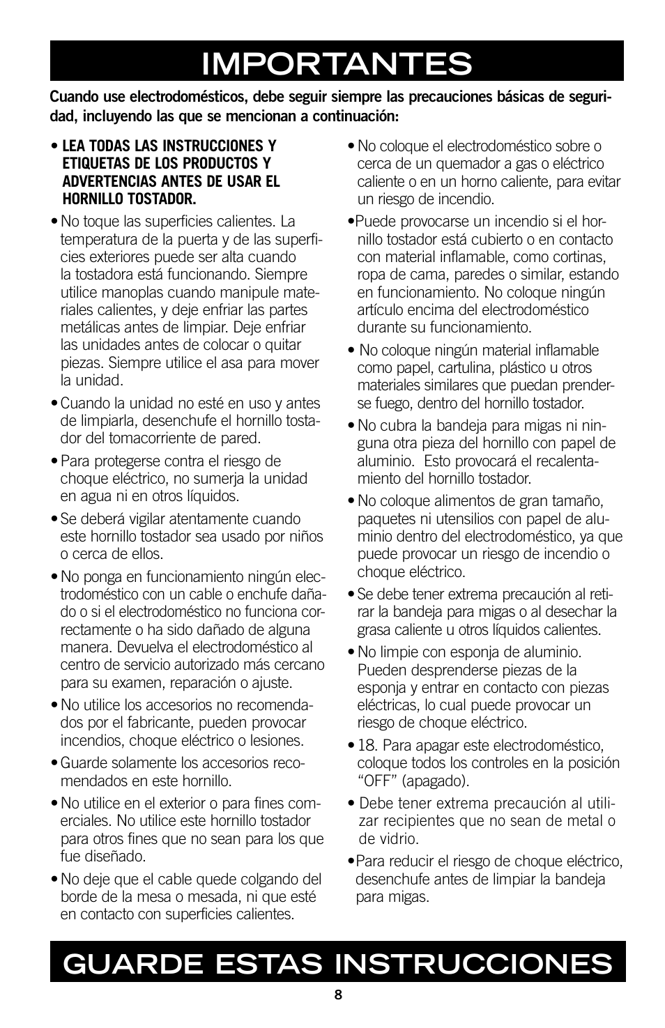 Importantes, Guarde estas instrucciones | GE 169045 User Manual | Page 14 / 18