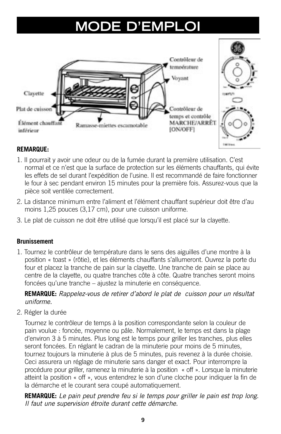 Mode d’emploi | GE 169045 User Manual | Page 9 / 18