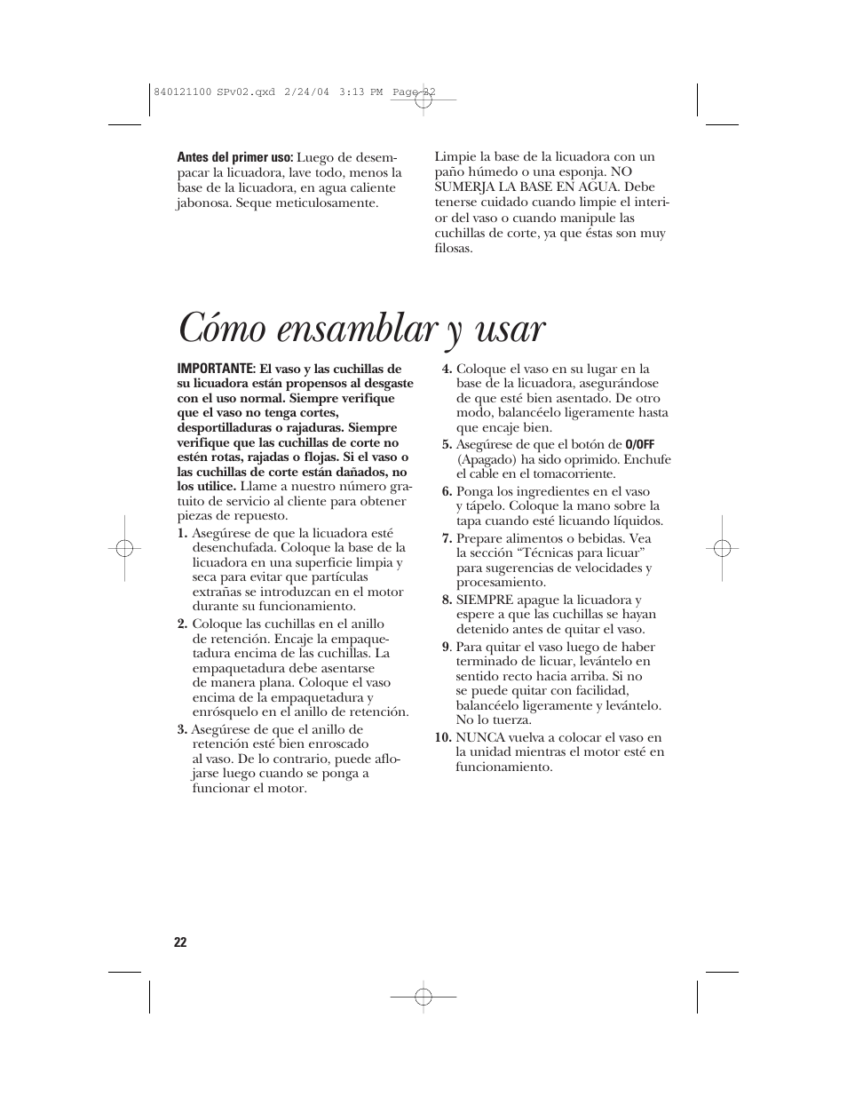 Cómo ensamblar y usar | GE 168986 User Manual | Page 22 / 28