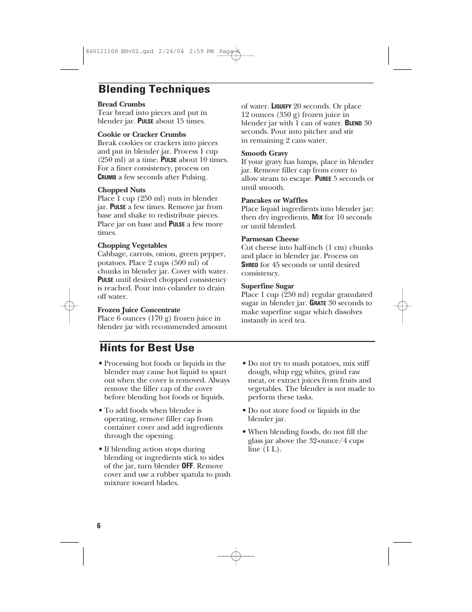 Hints for best use, Blending techniques | GE 168986 User Manual | Page 6 / 28