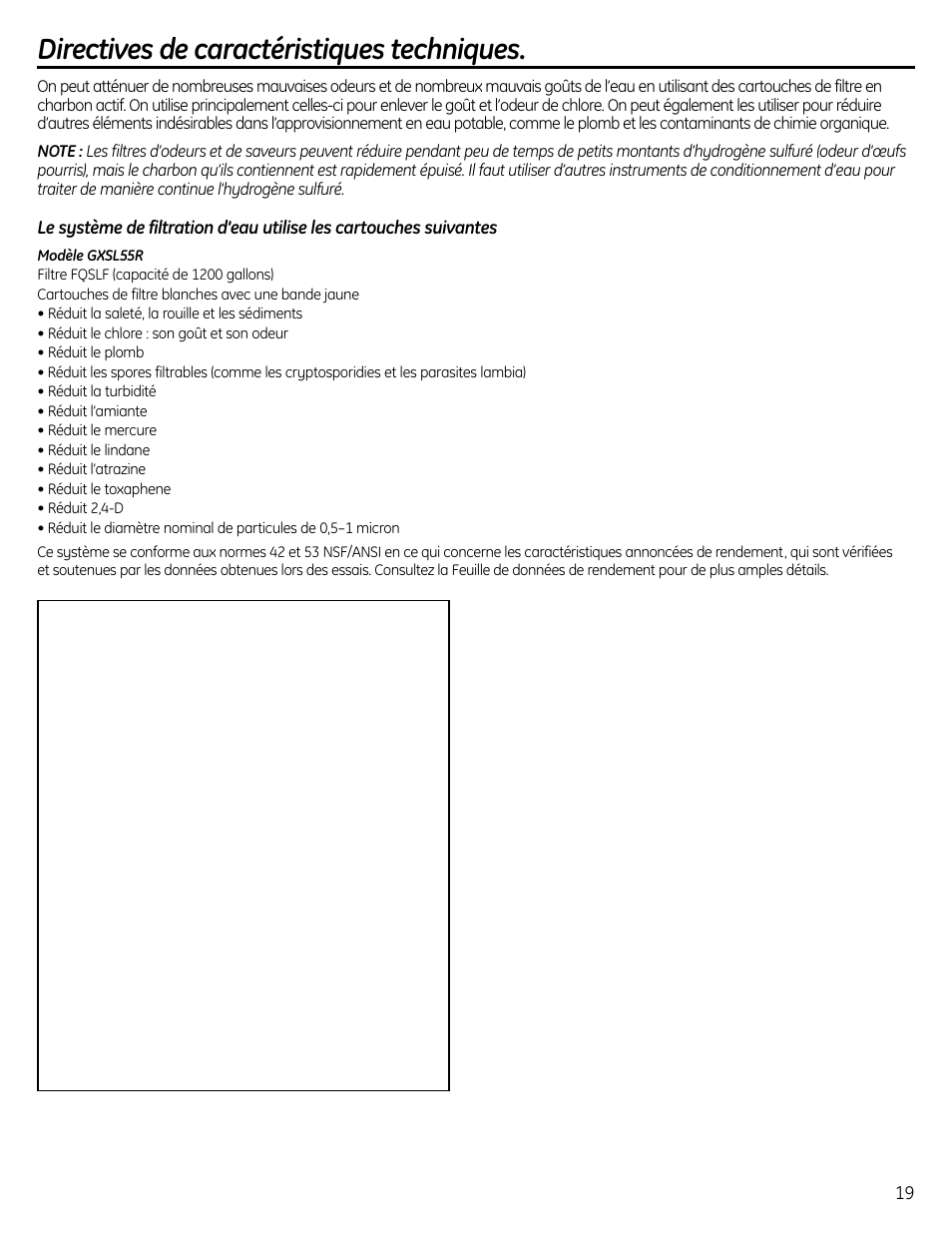 Vue d’ensemble sur le système, Directives de caractéristiques techniques | GE GXSL55R User Manual | Page 19 / 48