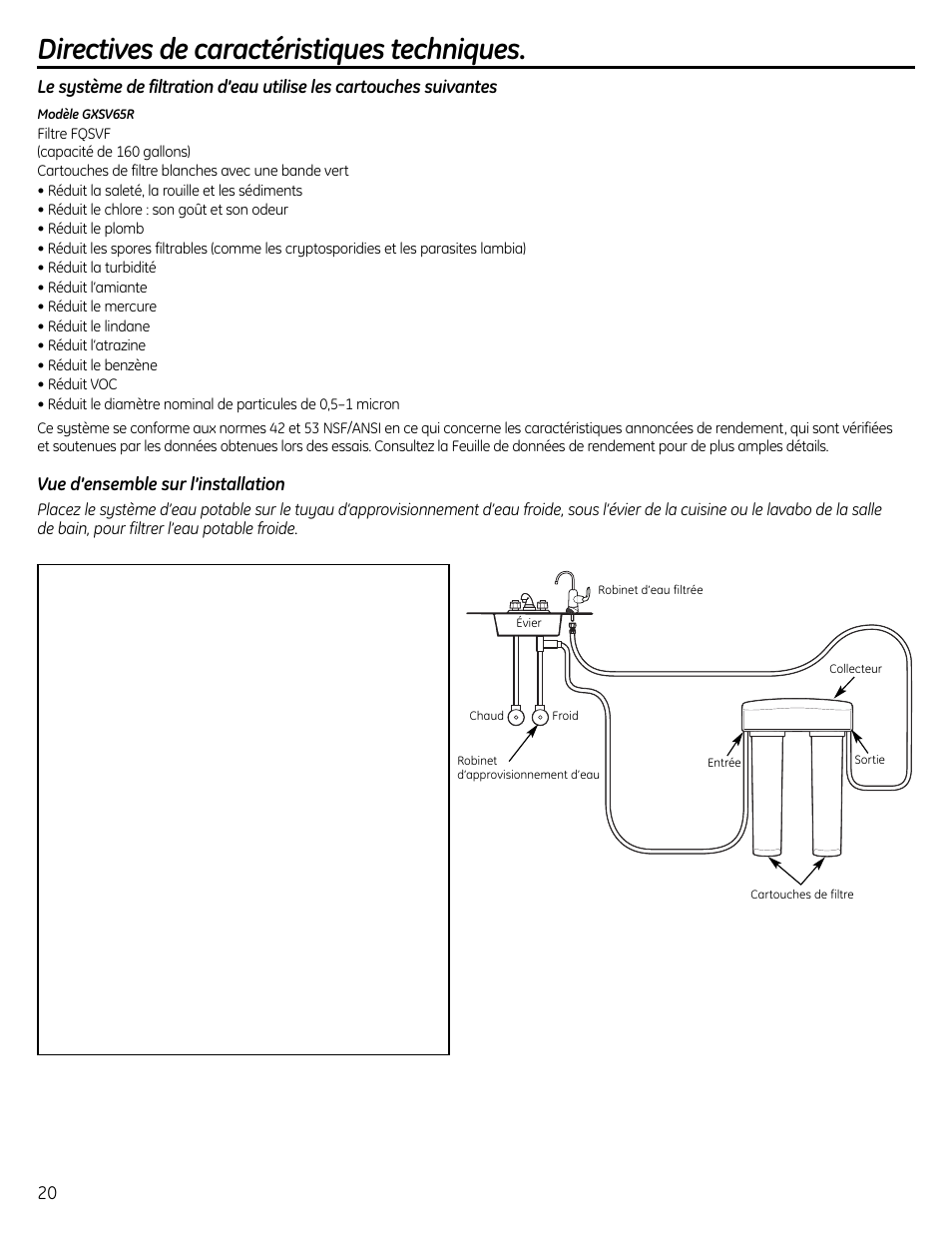 Directives de caractéristiques techniques | GE GXSL55R User Manual | Page 20 / 48