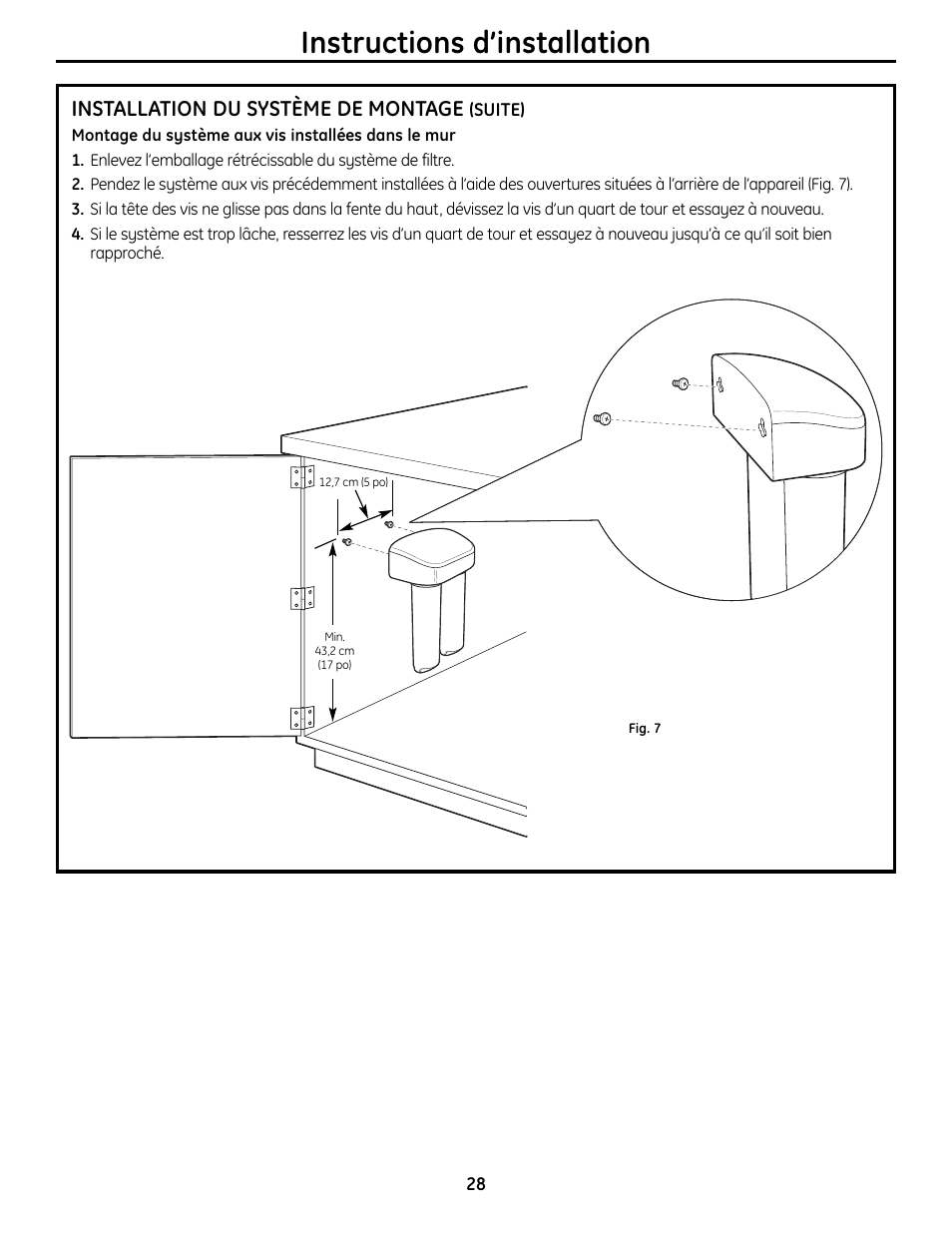 Instructions d’installation, Installation du système de montage | GE GXSL55R User Manual | Page 28 / 48